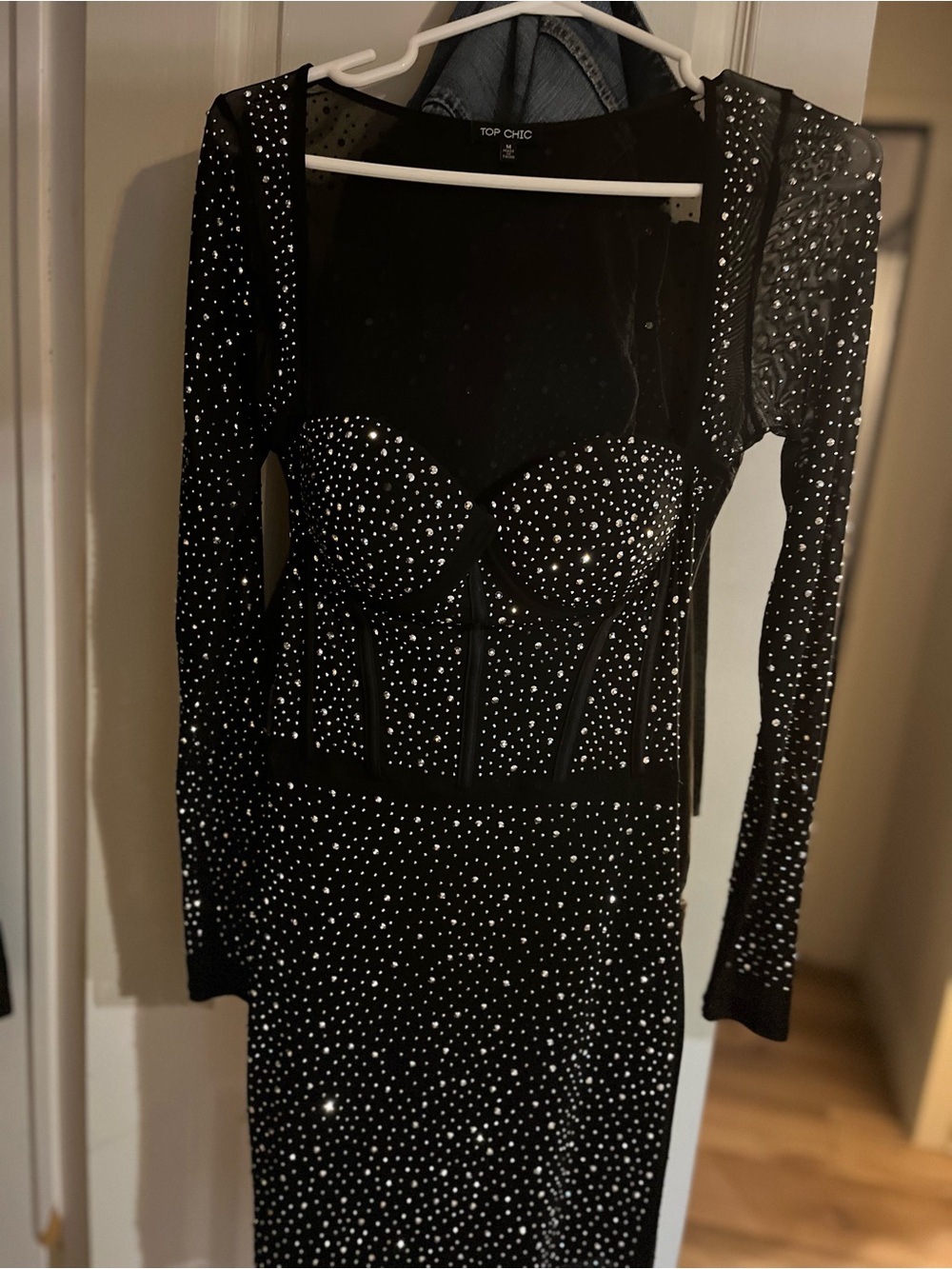Black Long Sleeve Embellished Bodycon Dress